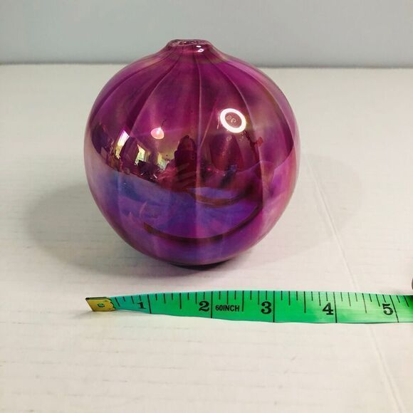 anton intaglio art glass oil lamp pink swirl iridescent orb hand blown home - Picture 9 of 9